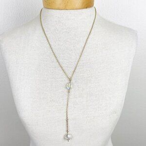 Iridescent Crystal Bead Lariat Y-Necklace on Gold Tone Chain